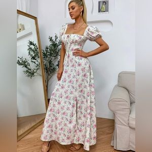 Pink Floral and White flowy spring/summer time dress